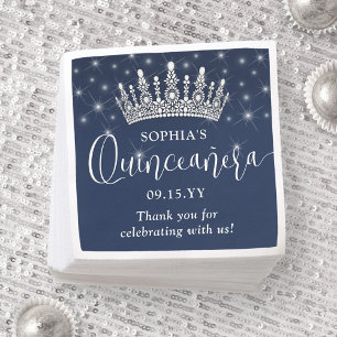 Elegant Sparkles Quinceañera Crown Navy Blue Napkins