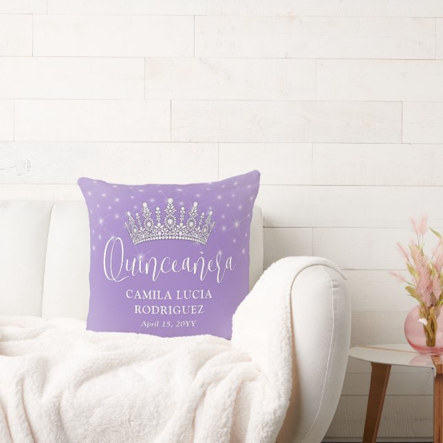 Elegant Sparkles Quinceañera Lilac Purple Keepsake Throw Pillow (Couch)