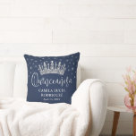 Elegant Sparkles Quinceañera Navy Blue Keepsake Throw Pillow<br><div class="desc">Add an elegant personalized touch to a Quinceañera celebration with a chic modern princess crown pillow. All wording on this template is simple to personalize. The colors and font styles can be easily customized with the Zazzle Design Editor tool. The navy blue and white design features a chic gradient background...</div>