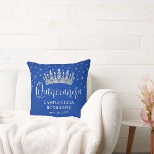 Elegant Sparkles Quinceañera Royal Blue Keepsake Throw Pillow