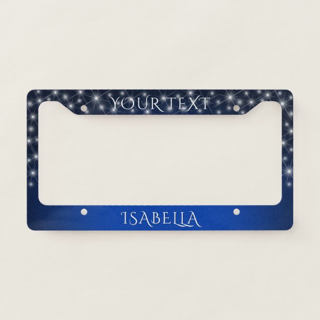 Elegant Sparkles Royal Blue Girly Monogrammed Name License Plate Frame (Front)
