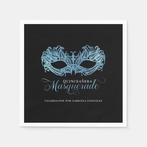 Elegant Sparkling Blue Masquerade Quinceanera Napkins