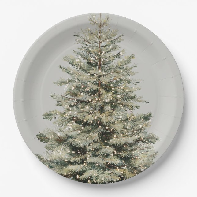 Elegant Sparkling Christmas Tree Paper Plates (Front)