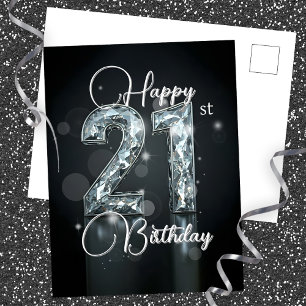 Elegant Sparkling Diamond-Encrusted 21st Birthday Postcard