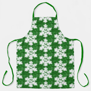 Elegant sparkling glitter green frosty snowflake apron