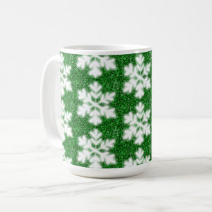 Elegant sparkling glitter green frosty snowflake coffee mug
