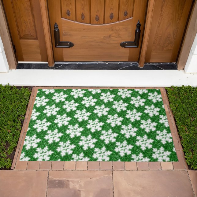 Elegant sparkling glitter green frosty snowflake doormat (Outdoor)