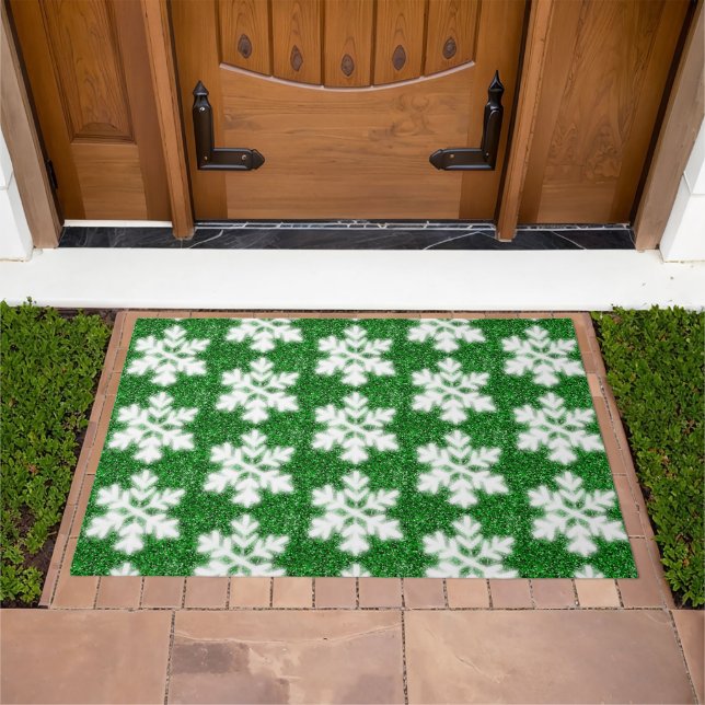 Elegant sparkling glitter green frosty snowflake doormat (Outdoor)