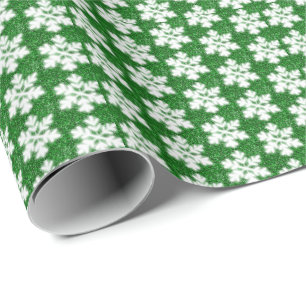 Elegant sparkling glitter green frosty snowflake wrapping paper