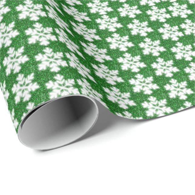 Elegant sparkling glitter green frosty snowflake wrapping paper (Roll Corner)