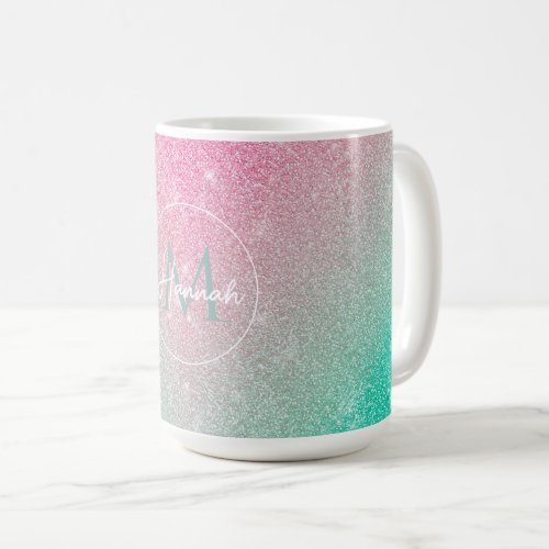 Elegant Sparkling Glitter Pink Mint Gradient Coffee Mug