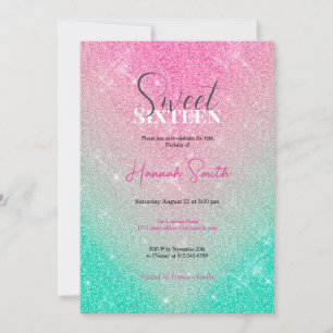 Elegant Sparkling Glitter Pink Mint Gradient Invitation
