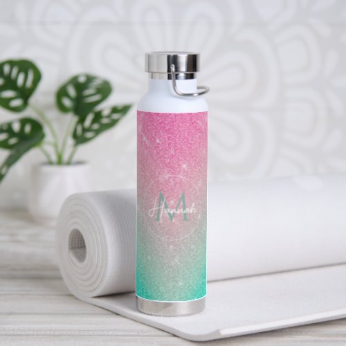 Elegant Sparkling Glitter Pink Mint Gradient Water Bottle