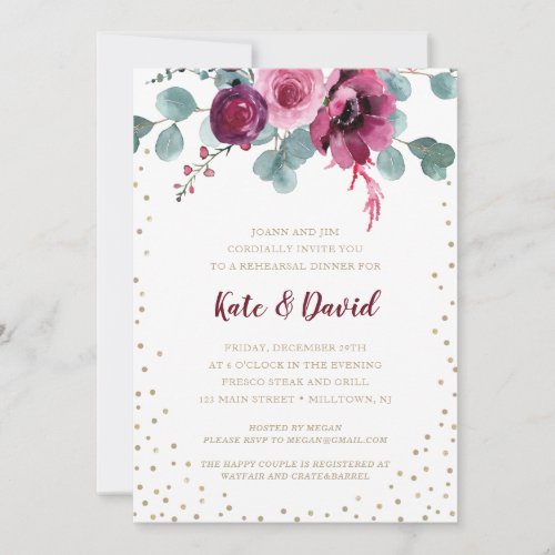 Elegant sparkling gold rehearsal dinner Invitation