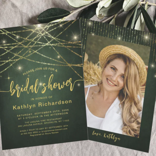 Elegant Sparkling Gold String Lights Bridal Shower Invitation | Zazzle