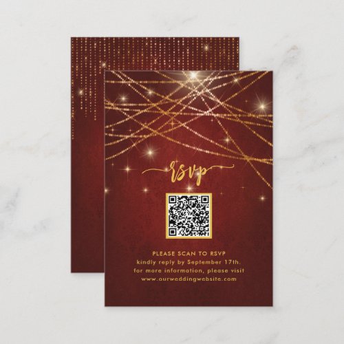 Elegant Sparkling Gold String Lights QR Code RSVP Enclosure Card