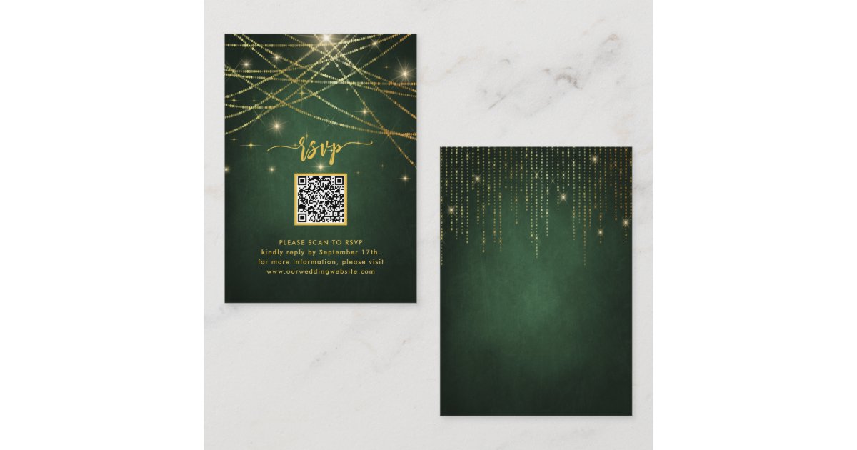 String Qr Elegant Sparkling Gold String Lights QR Code RSVP Enclosure Card | Zazzle
