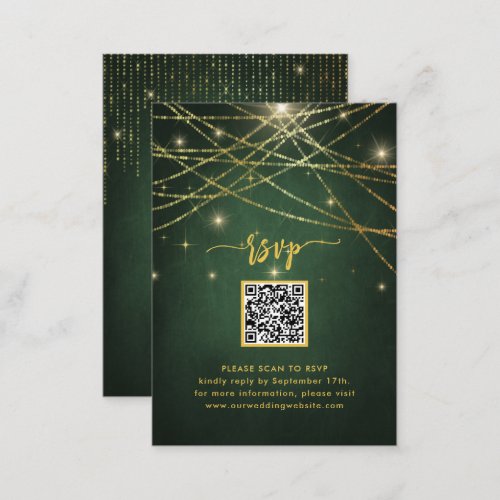 Elegant Sparkling Gold String Lights QR Code RSVP Enclosure Card