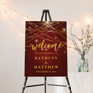 Elegant Sparkling Gold String Lights Red Wedding Foam Board