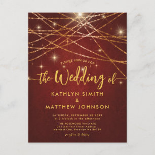 Elegant Sparkling Gold String Lights Wedding Invitation Postcard