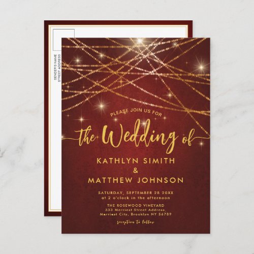 Elegant Sparkling Gold String Lights Wedding Invitation Postcard