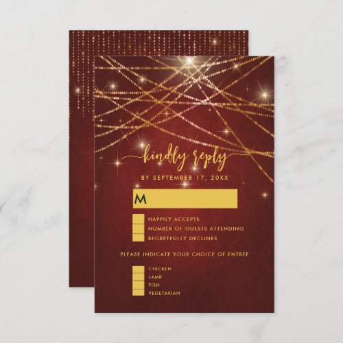 Elegant Sparkling Gold String Lights Wedding RSVP Enclosure Card
