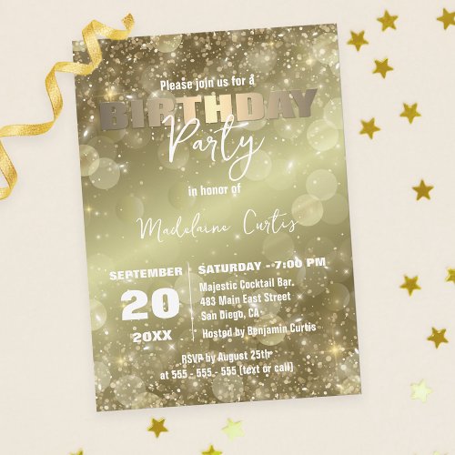 Elegant Sparkling Gold_Tone Birthday Party Invitation