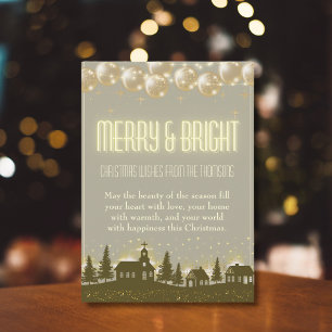 Elegant Sparkling Gold Winter Village  Holiday Card