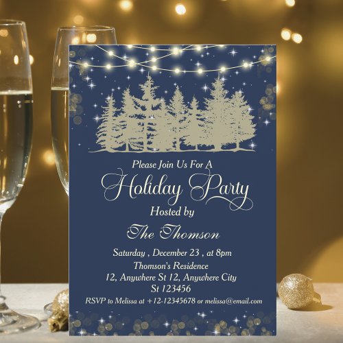 Elegant Sparkling Golden Winter Holiday Party  Invitation