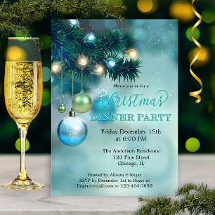 Elegant Sparkling Lights Christmas Dinner Party Invitation