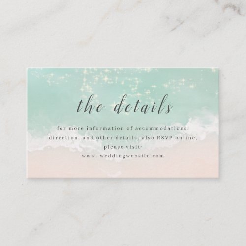 Elegant sparkling ocean beach wedding details place card