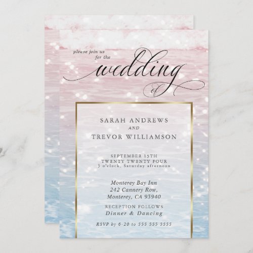 Elegant Sparkling Ocean Beach Wedding  Invitation