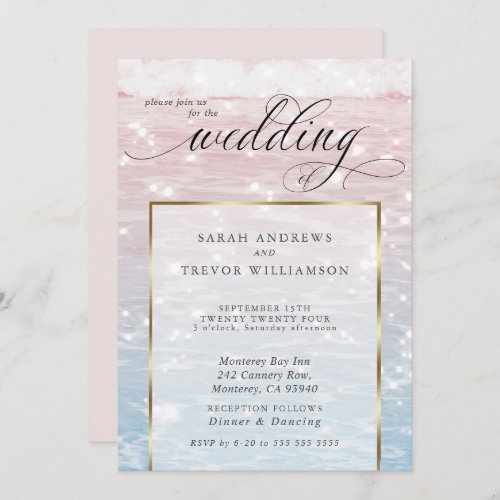 Elegant Sparkling Ocean Beach Wedding  Invitation
