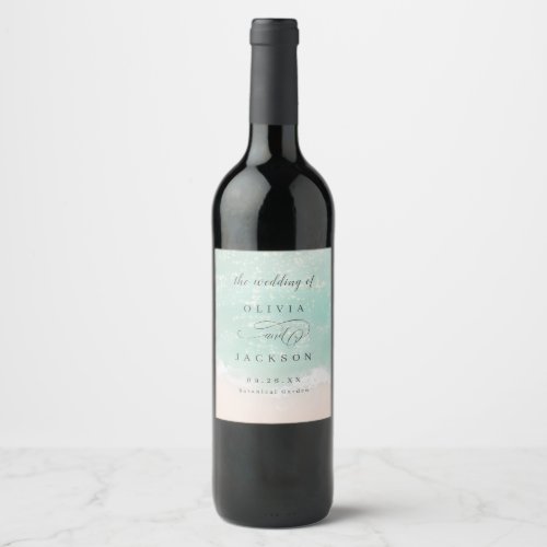 Elegant sparkling ocean beach wedding  wine label