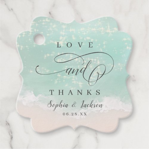 Elegant sparkling ocean love thanks beach wedding favor tags