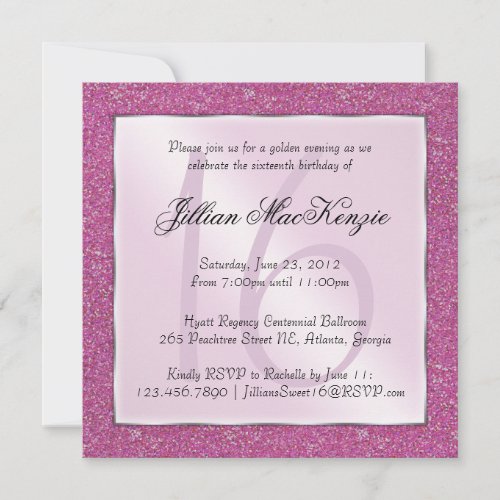 Elegant Sparkling Pink Sweet 16 Glitter Invite