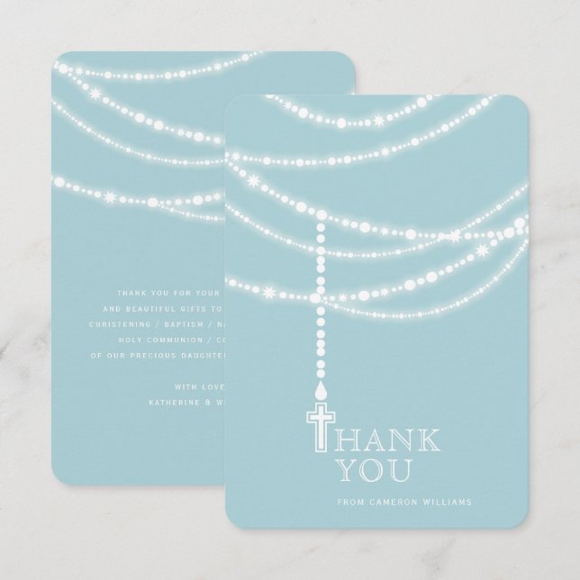 Elegant Sparkling Rosary Beads And Cross Religious Invitation (Front/Back)