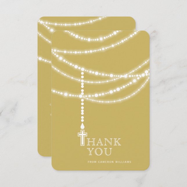 Elegant Sparkling Rosary Beads And Cross Religious Invitation (Front/Back)