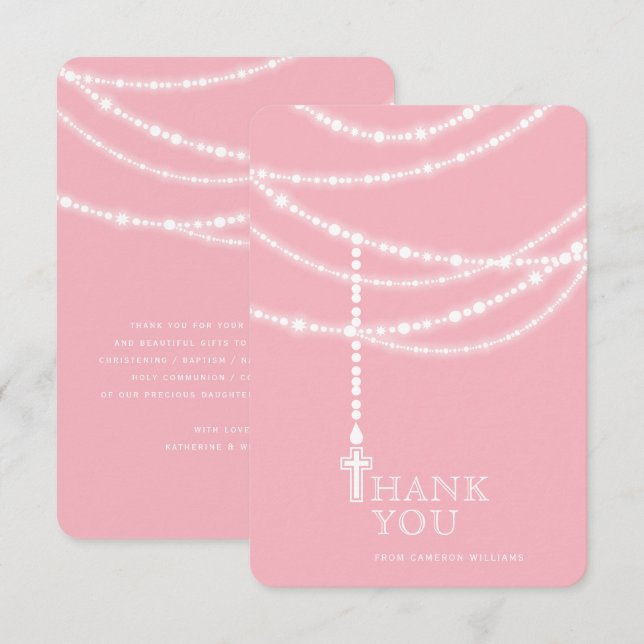 Elegant Sparkling Rosary Beads And Cross Religious Invitation (Front/Back)