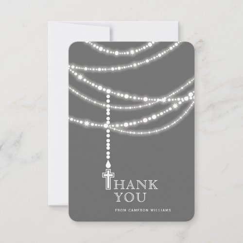 Elegant Sparkling Rosary Beads And Cross Religious Thank You Card