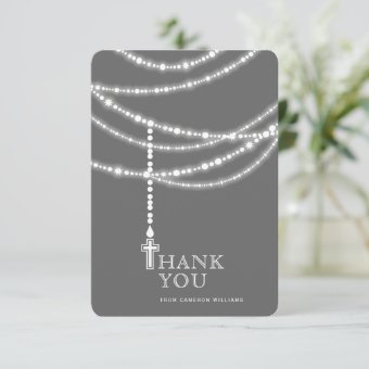 Elegant Sparkling Rosary Beads And Cross Religious Thank You Card | Zazzle