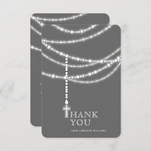 Elegant Sparkling Rosary Beads And Cross Religious Thank You Card | Zazzle