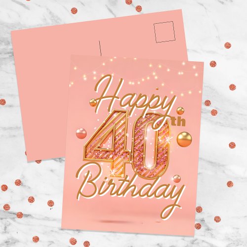 Elegant Sparkling Soft Pink & Gold 40th Birthday