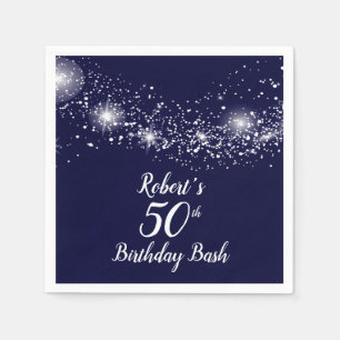 Elegant Sparkling Stars on Navy Blue Napkins