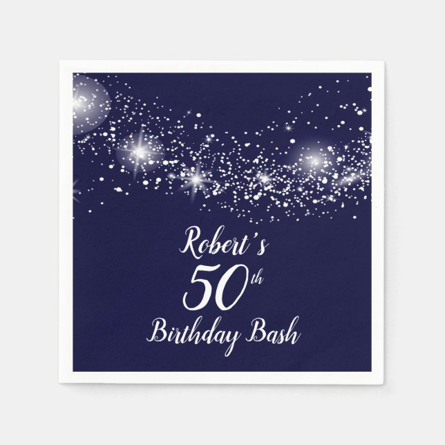 Elegant Sparkling Stars on Navy Blue Napkins (Front)