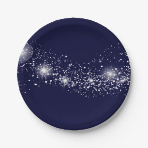 Elegant Sparkling Stars on Navy Blue Paper Plates