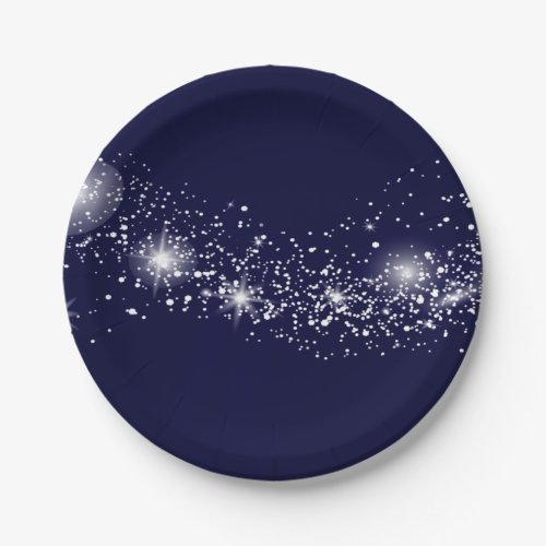 Elegant Sparkling Stars on Navy Blue  Paper Plates