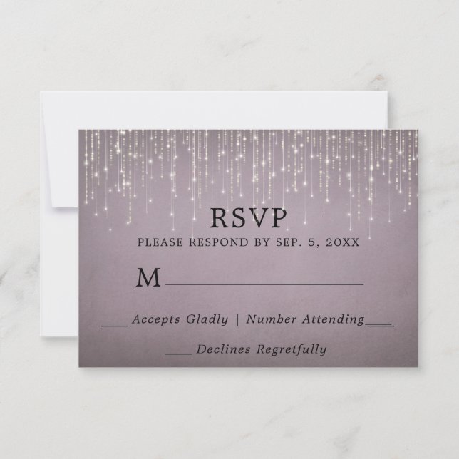 Elegant Sparkling String Lights Dusty Rose Mauve RSVP Card (Front)