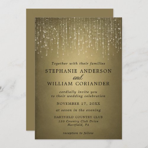 Elegant Sparkling String Lights Gold Wedding Invitation