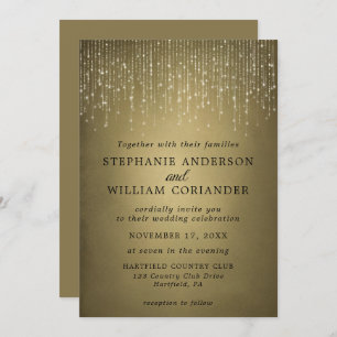 Elegant Sparkling String Lights Gold Wedding Invitation